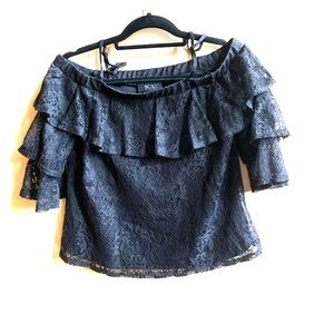 Cold shoulder long sleeve lace top